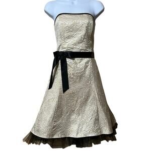 VTG Jessica McClintock Gunne Sax Strapless Floral Metallic Brocade Dress 7 Tulle